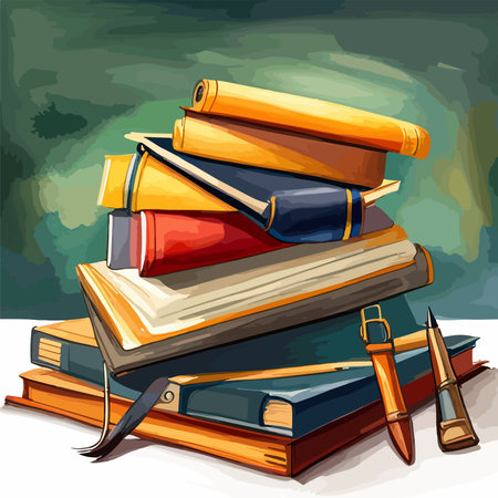 Back to school, School books on the desk. Vector. Watercolor vector illustration.のイラスト素材