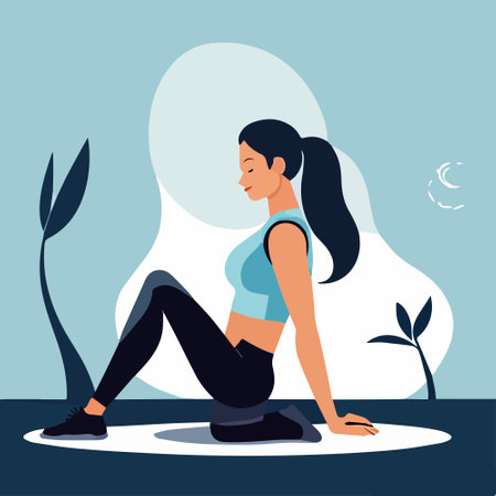 Young woman working out doing exercises at home on floor in healthy Daily Life concept vector cartoon illustrationのイラスト素材
