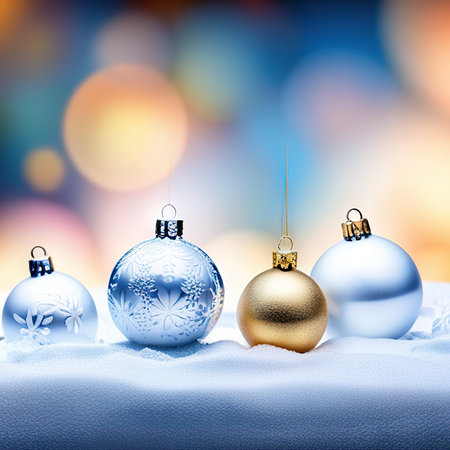 white and gold Christmas background with fir twigs and balls. Christmas balls with snowflakes and branches on colored background, created with generative aiの素材