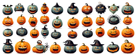 Banner set Pumpkin Halloween pumpkin icons on white background Cartoon vector Illustrationのイラスト素材