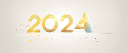 Banner New year 2024 celebrations gold greetings poster over light background. Generative AI.の素材