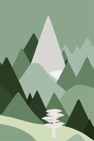 Plant landscape. Minimal flat leaves design, color gradation cartoon background, forest plants. Vertical Vector illustrationfloral nature posterのイラスト素材