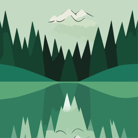 Vector illustration in simple minimal geometric flat style landscape with trees abstract background for header images for websites, banners, covers. Nature posterのイラスト素材