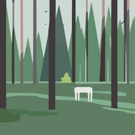 Vector illustration in simple minimal geometric flat style landscape with trees abstract background for header images for websites, banners, covers. Nature posterのイラスト素材