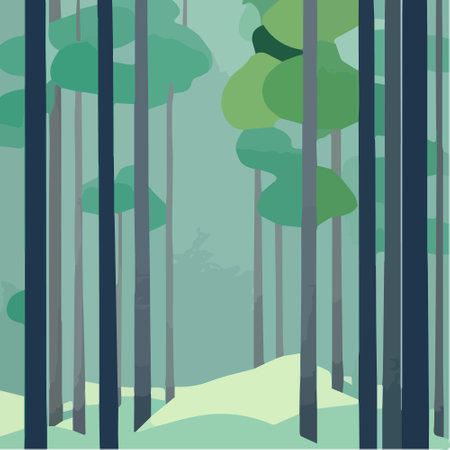 Vector illustration in simple minimal geometric flat style landscape with trees abstract background for header images for websites, banners, covers. Nature posterのイラスト素材