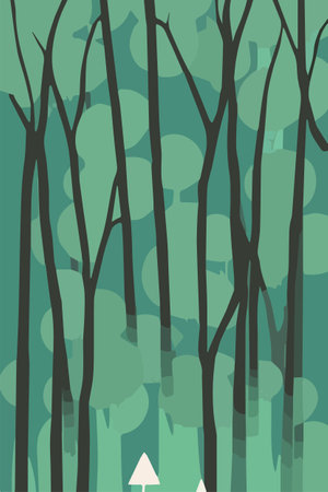 Plant landscape. Minimal flat leaves design, color gradation cartoon background, forest plants. Vertical Vector illustrationfloral nature posterのイラスト素材