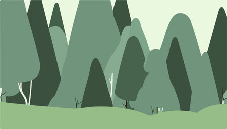 Charming Flat Design Vector Art green minimalist forest. Vector illustration nature posterのイラスト素材