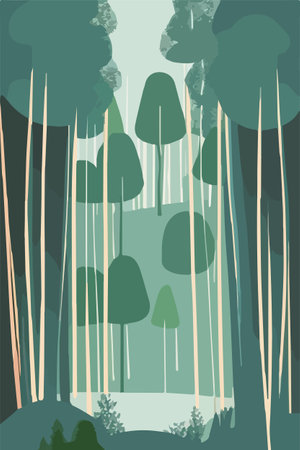 Plant landscape. Minimal flat leaves design, color gradation cartoon background, forest plants. Vertical Vector illustrationfloral nature posterのイラスト素材