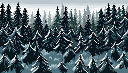 banner winter landscape in the mountains with snow trees and mountain sunrise, vector illustration. Vector illustrationのイラスト素材