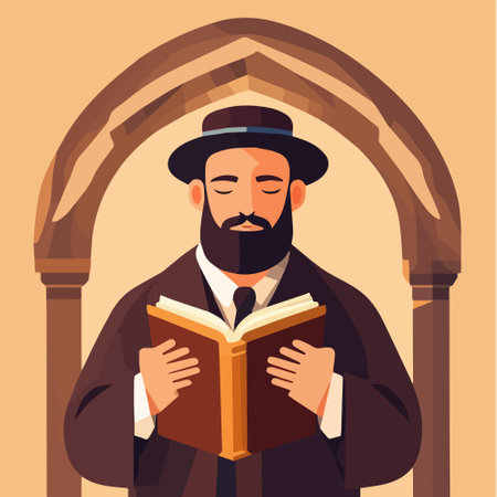Torah reading isolated cartoon vector illustration. Jewish people reading Torah in synagogue, religious practices, Holy days, Judaism observances, synagogue, orthodox Jew vector cartoon illustration.のイラスト素材