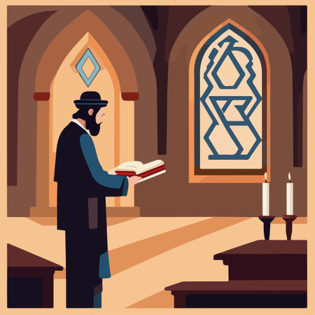 Torah reading isolated cartoon vector illustration. Jewish people reading Torah in synagogue, religious practices, Holy days, Judaism observances, synagogue, orthodox Jew vector cartoon illustration.のイラスト素材