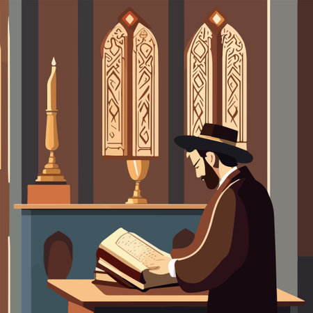 Torah reading isolated cartoon vector illustration. Jewish people reading Torah in synagogue, religious practices, Holy days, Judaism observances, synagogue, orthodox Jew vector cartoon illustration.のイラスト素材