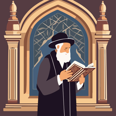 Torah reading isolated cartoon vector illustration. Jewish people reading Torah in synagogue, religious practices, Holy days, Judaism observances, synagogue, orthodox Jew vector cartoon illustration.のイラスト素材