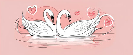 Two swans formed love shape illustration, two swans formed love shape, swans meant for love, lover's day background, valentines day backgroundの素材