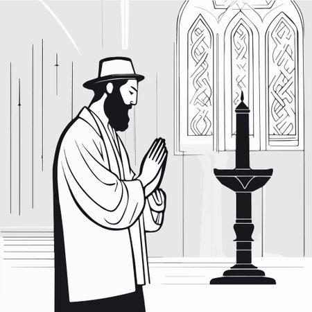 Torah reading isolated cartoon vector illustration. Jewish people reading Torah in synagogue, religious practices, Holy days, Judaism observances, synagogue, orthodox Jew vector cartoon illustration.のイラスト素材