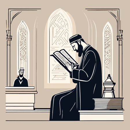 Torah reading isolated cartoon vector illustration. Jewish people reading Torah in synagogue, religious practices, Holy days, Judaism observances, synagogue, orthodox Jew vector cartoon illustration.のイラスト素材