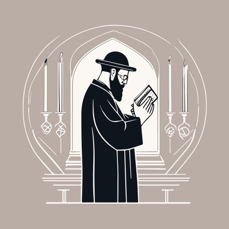 Religious Jew reads Torah in synagogue. Vector illustration, Jewish holidays conceptのイラスト素材