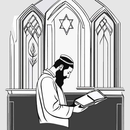 Religious Jew reads Torah in synagogue. Vector illustration, Jewish holidays conceptのイラスト素材