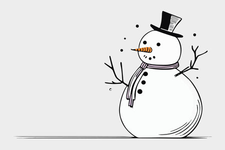 Happy Snowman Winter Drawing sketched style. Vector illustrationのイラスト素材