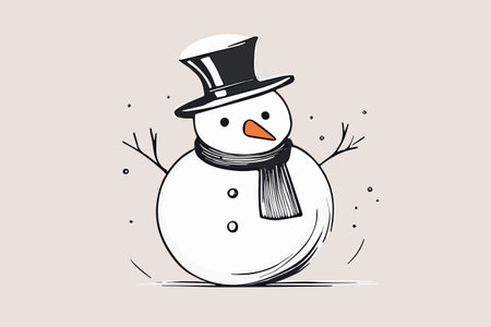 Happy Snowman Winter Drawing sketched style. Vector illustrationのイラスト素材