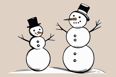 Happy Snowman Winter Drawing sketched style. Vector illustrationのイラスト素材