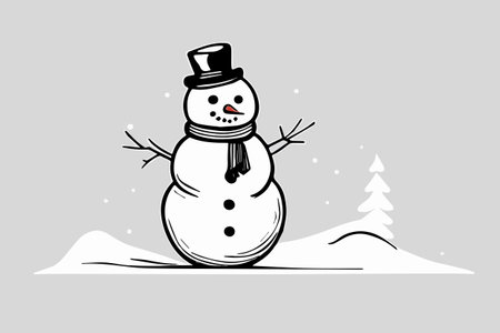 Christmas greeting card with illustration of snowman. Vector illustration.のイラスト素材