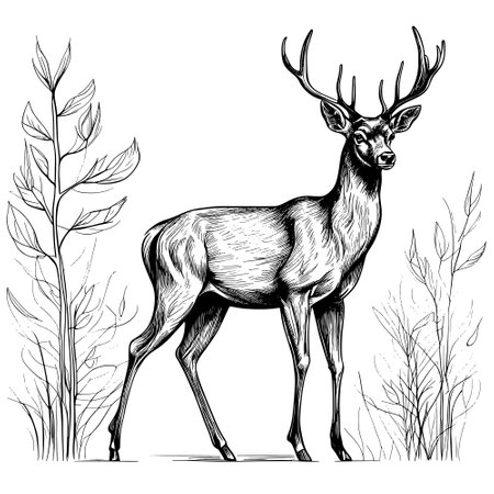 forest deers. Vector hand drawn illustration with wild animal in sketch styleのイラスト素材