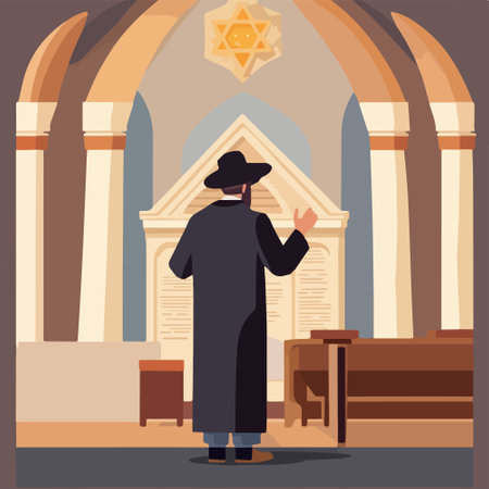 Religious Jew reads Torah in synagogue. Vector illustration, Jewish holidays conceptのイラスト素材