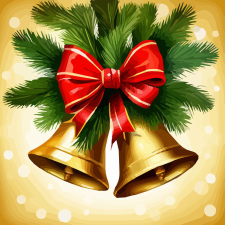 Vector Christmas Background with Two Bells and red bow, vector illustration. Vector illustrationのイラスト素材