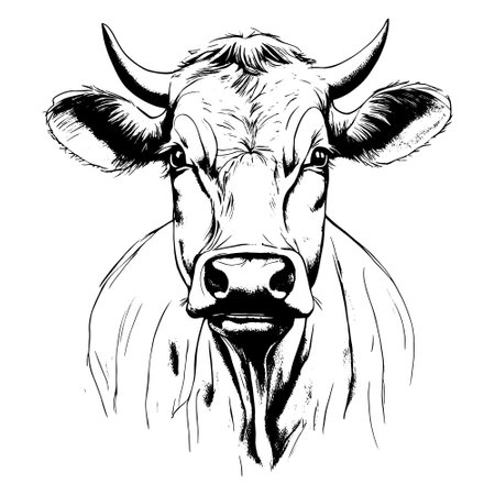 cow vector animal illustration for design. Sketch tattoo design on white backgroundのイラスト素材