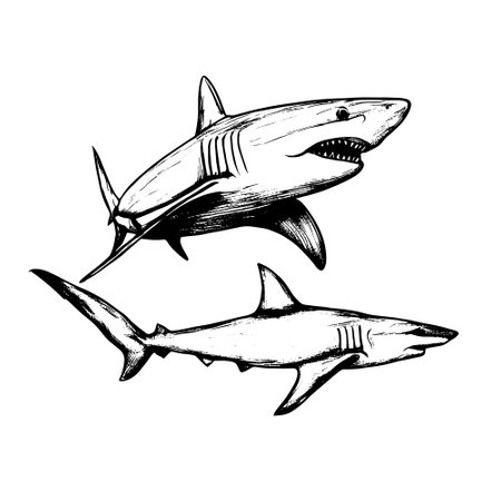 shark vector animal illustration for design. Sketch tattoo design on white backgroundのイラスト素材