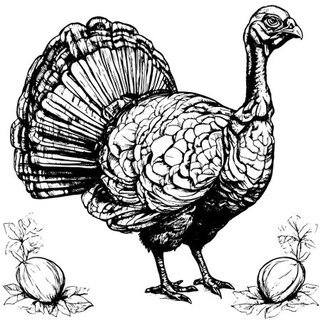 turkey vector animal illustration for design. Sketch tattoo design on white backgroundのイラスト素材