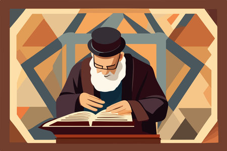 Religious Jew after attending synagogue reading Torah vector illustrationのイラスト素材