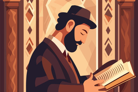 Religious Jew after attending synagogue reading Torah vector illustrationのイラスト素材
