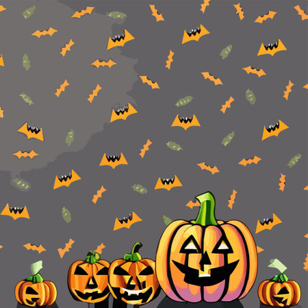 A spooky halloween pumpkin background with bats, vector illustrationのイラスト素材