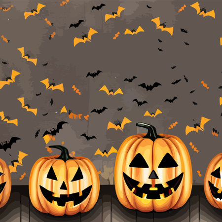 A spooky halloween pumpkin background with bats, vector illustrationのイラスト素材