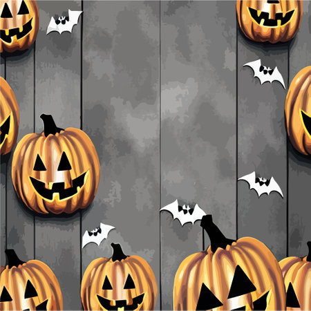 A spooky halloween pumpkin background with bats, vector illustrationのイラスト素材