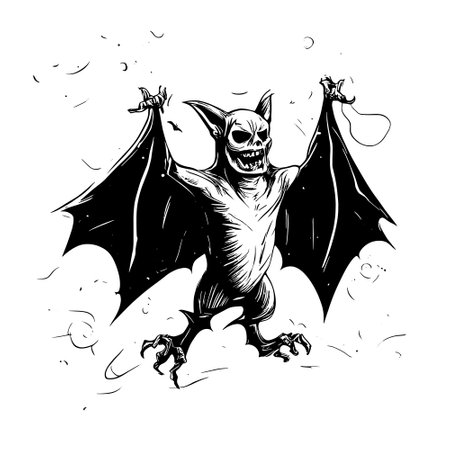 Halloween scary bat flying sketch close-upのイラスト素材