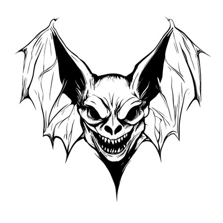 Halloween scary bat flying sketch close-upのイラスト素材