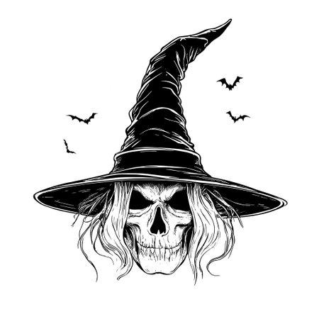 sketch Halloween witch hat fancy. Cute wizard caps cartoon design element isolated, 31 October holidayのイラスト素材