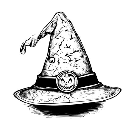 sketch Halloween witch hat fancy. Cute wizard caps cartoon design element isolated, 31 October holidayのイラスト素材