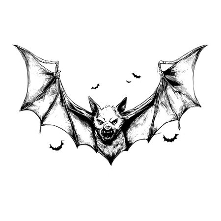 Halloween scary bat sketch close-upのイラスト素材