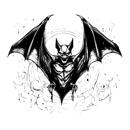 Halloween scary bat sketch close-upのイラスト素材