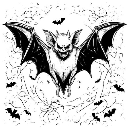 Halloween scary bat sketch close-upのイラスト素材