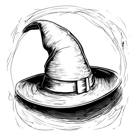 sketch Halloween witch hat fancy. Cute wizard caps cartoon design element isolated, 31 October holidayのイラスト素材