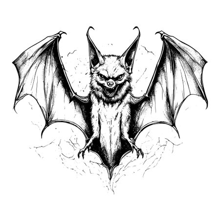 Halloween scary bat flying sketch close-upのイラスト素材