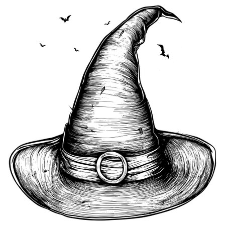 sketch Halloween witch hat fancy. Cute wizard caps cartoon design element isolated, 31 October holidayのイラスト素材