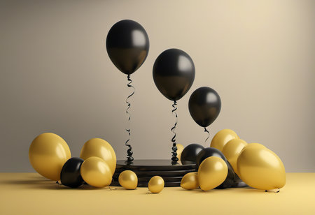 yellow and black balloons on background, holiday concept. season of discounts and salesの素材
