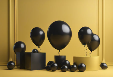 yellow and black balloons on background, holiday concept. season of discounts and salesの素材