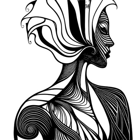 Sketch of Female profile silhouette. Art hairstyle black and white designのイラスト素材